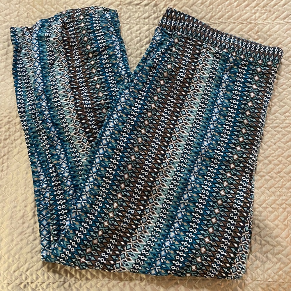 Jessica Simpson Blue & Brown Boho Pull On Lounge Pants Pockets XL - Picture 2 of 3